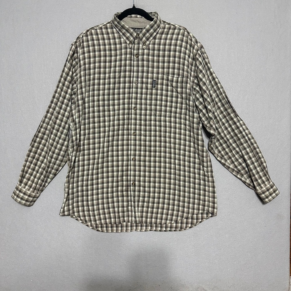 Columbia Sportswear Mens XL Brown Plaid Long Sleeve Button Down Shirt Pockets